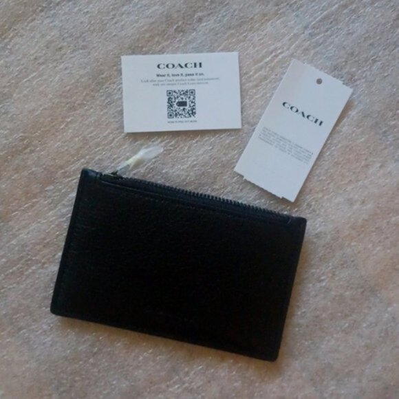 COACH Black Leather Zip Card Case, NWT - Picture 1 of 8